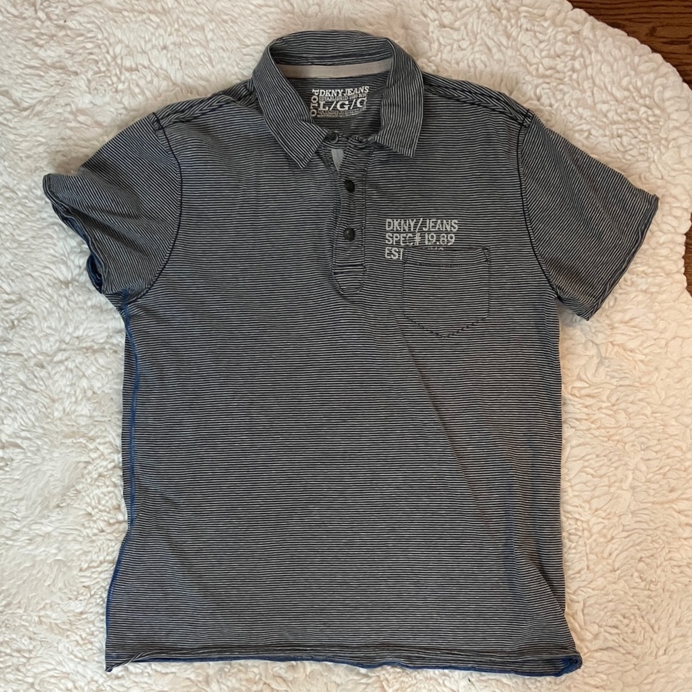 DKNY Striped Gray Polo Shirt